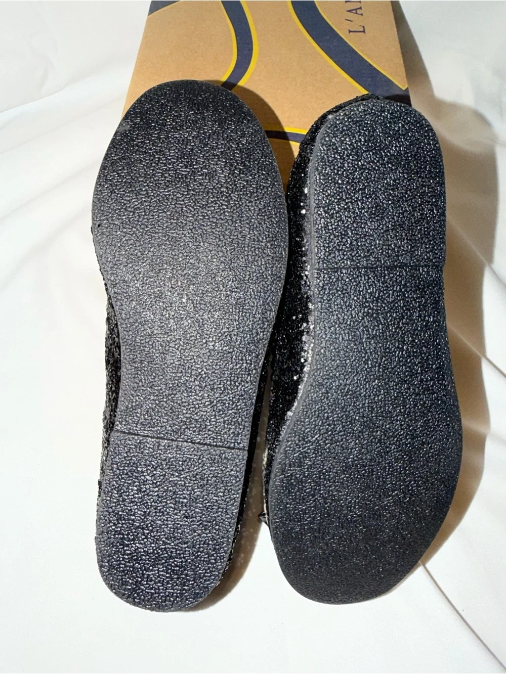 NWT L'Amour Black Sparkle Bow Mary Jane Flats - Girls Size 2 Dress Shoes
